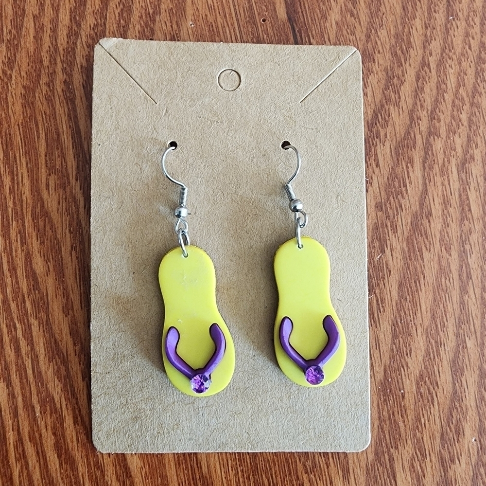 Yellow and Purple Flip-Flop Stainless Steel Fishhook Earrings